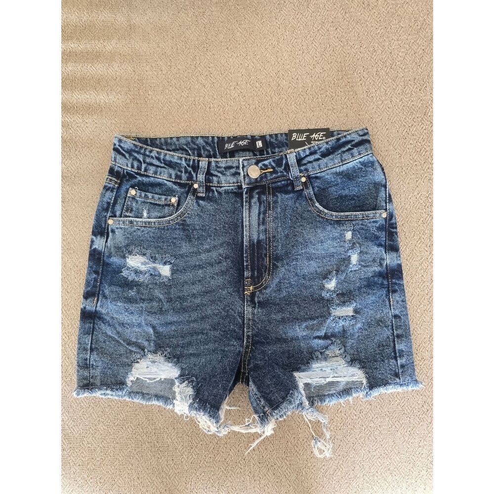 Blue Age Butt Lifting High Rise Distressed JS-2021 Jean Shorts - Size Large